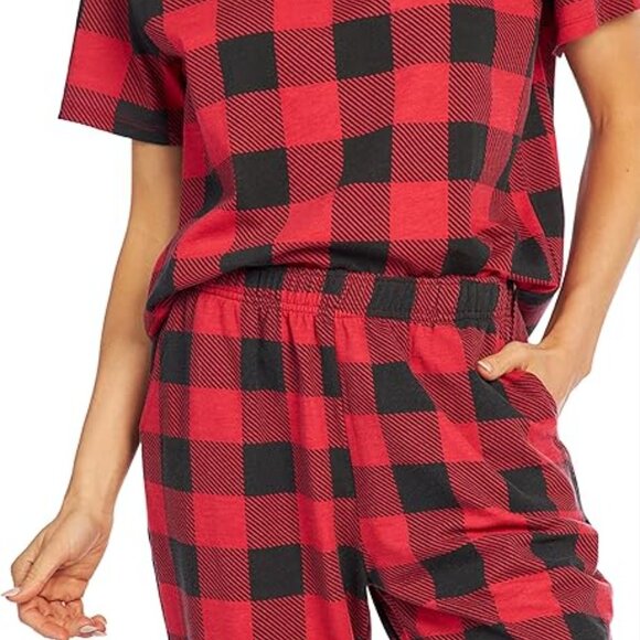 Mud pie Women's Potter Red  and Black buffalo check Pajama Set NEW - Picture 7 of 8